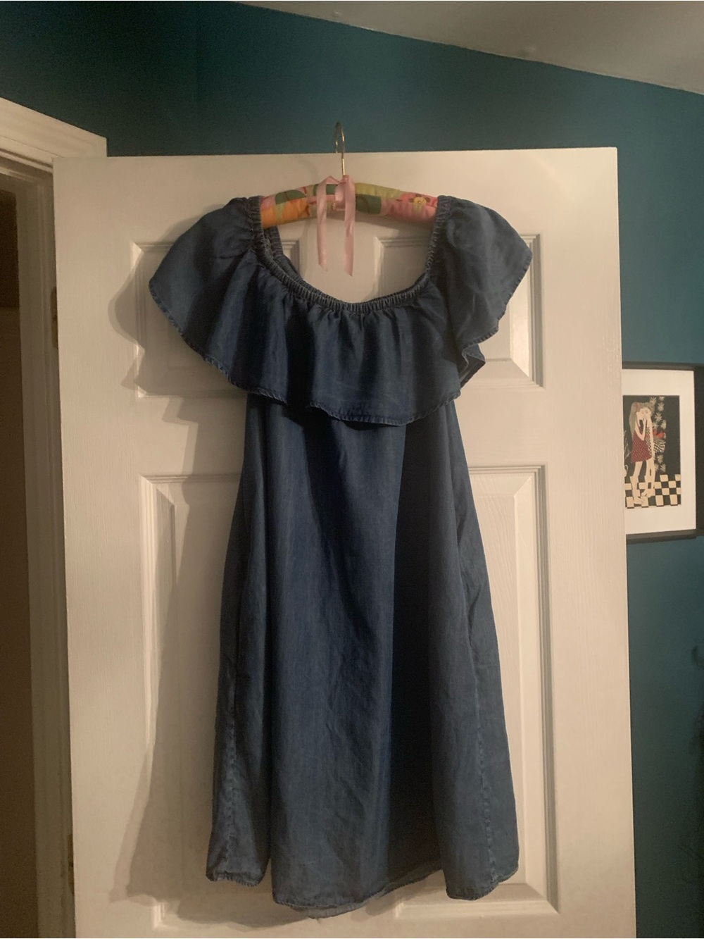 Philosophy Denim Off-Shoulder Dress in Blue